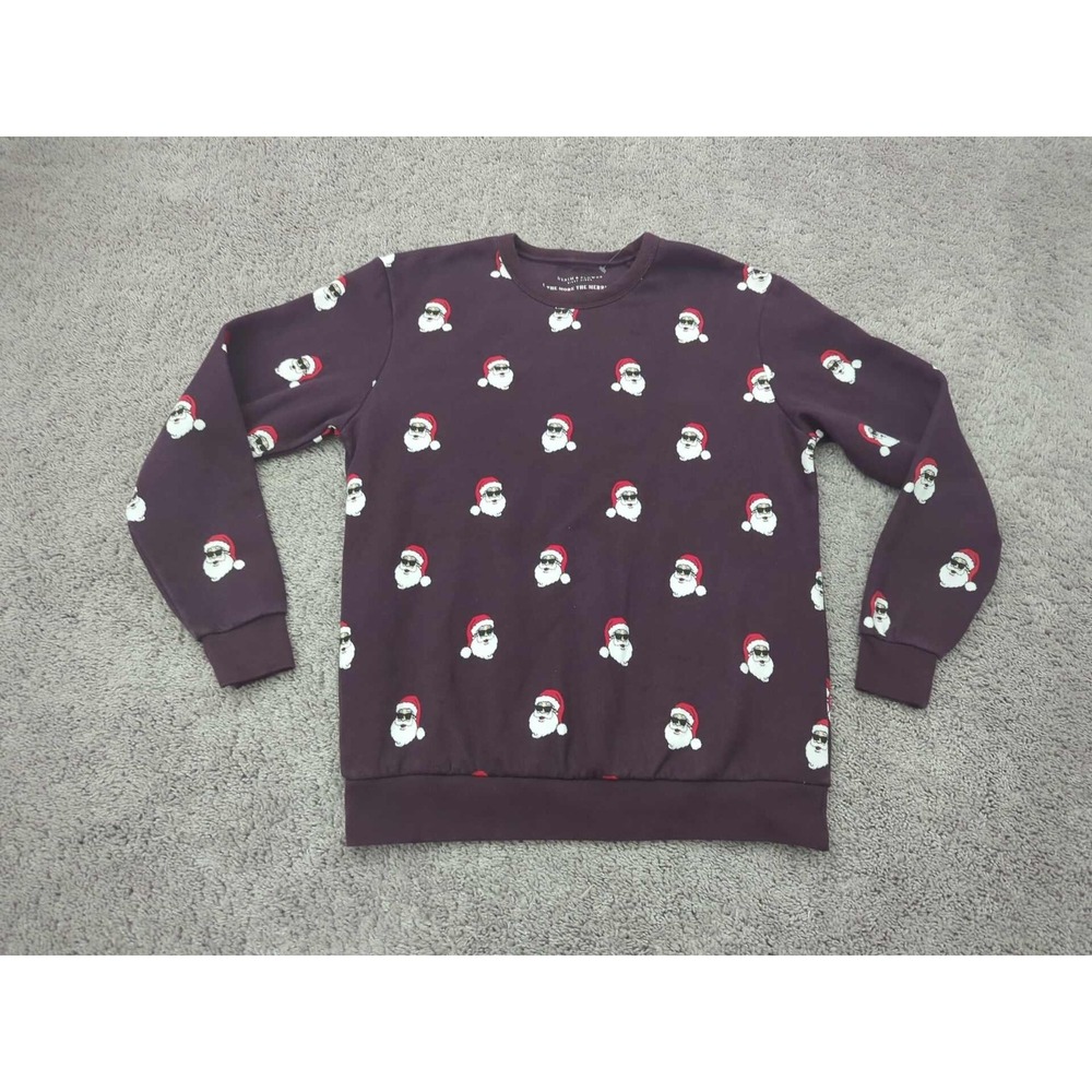 Denim & Flower Sweater Mens Medium Santa Claus Christmas Crewneck Pullover Holid